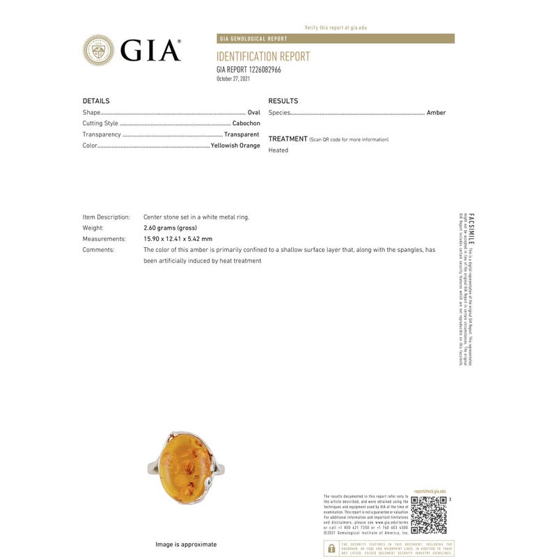 HolidayGiftShops GIA Certified Sterling Silver and Baltic Honey Amber Adult Ring Dana- size 10 - Image 4